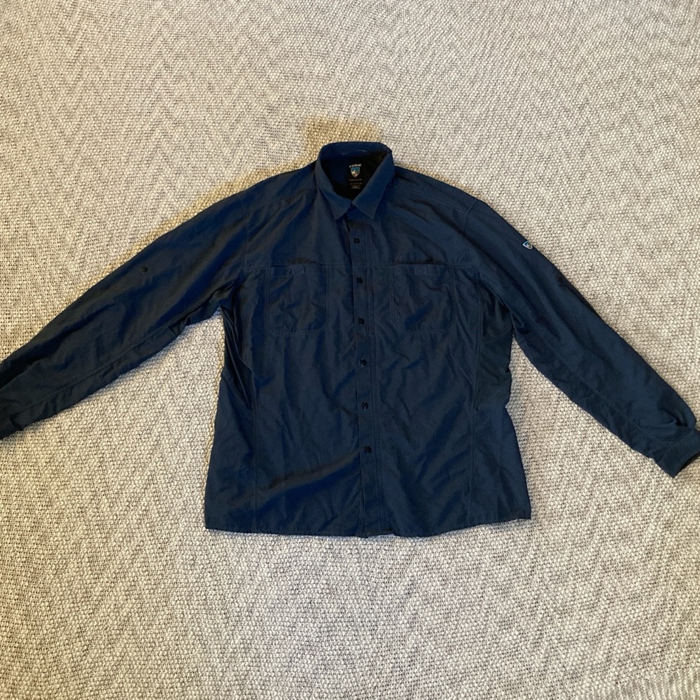 Kuhl Shirt Men's Navy Blue Invoke Nylon Roll Tab Long Sleeve Outdoors Size XXL